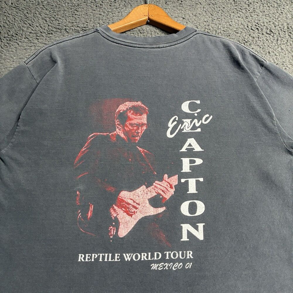 Vintage 90s Eric Clapton Reptile Tour Faded Black Distressed T-Shirt Band Medium
